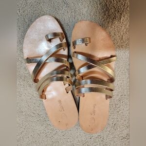 Savvas Greek Leather Hand-crafted Gold Metallic Strappy Sandals Size 9
